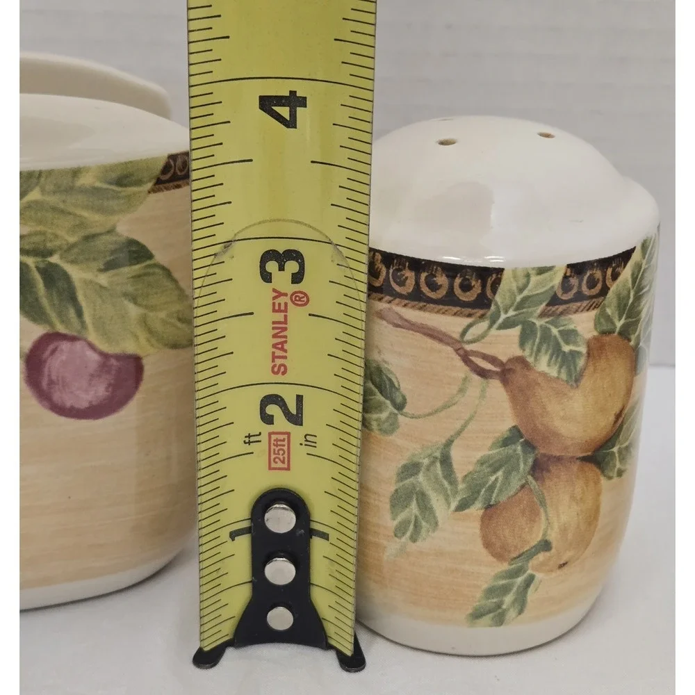 Vtg Jay Imports Ceramic Napkin Holder Salt Pepper Shaker Fruit‎ Pattern Set of 3